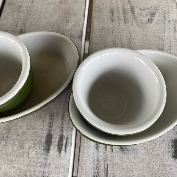 Hall Ceramic 6 Pc (3) 2081 Olive Green Boston Baker Dish (3) 352 Ramekin Cups - Picture 7 of 16